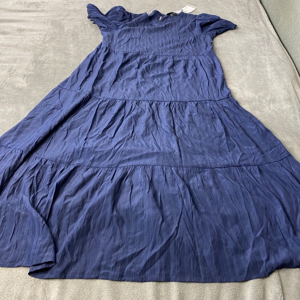 Prettygarden Dress Womens M Blue Tiered Babydoll Puff Sleeve Textured Midi